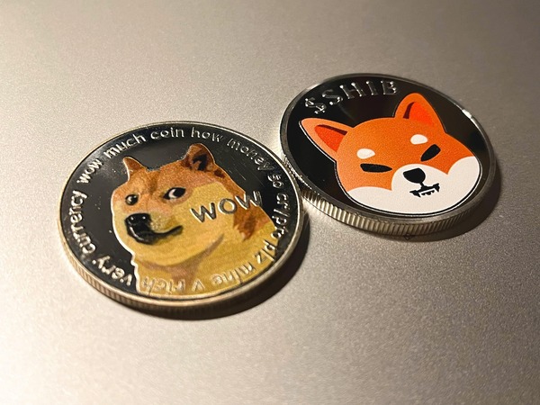 Dogecoin and Ethereum cryptocurrency exchange concept illustration